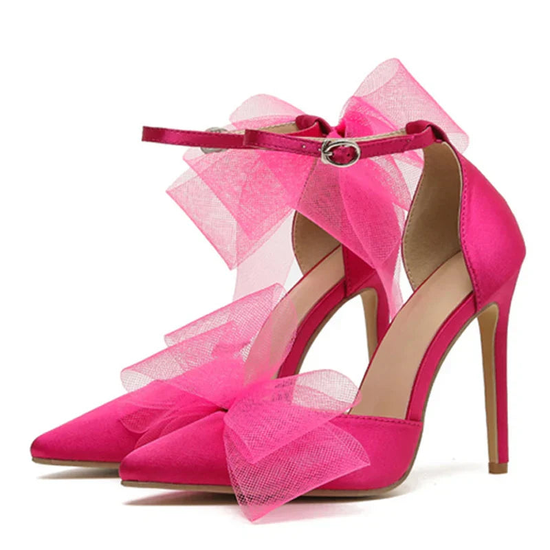 VougeVamp Pointed Toe Bowknot Satin Pumps - Stiletto High Heel Party Sandals for Women