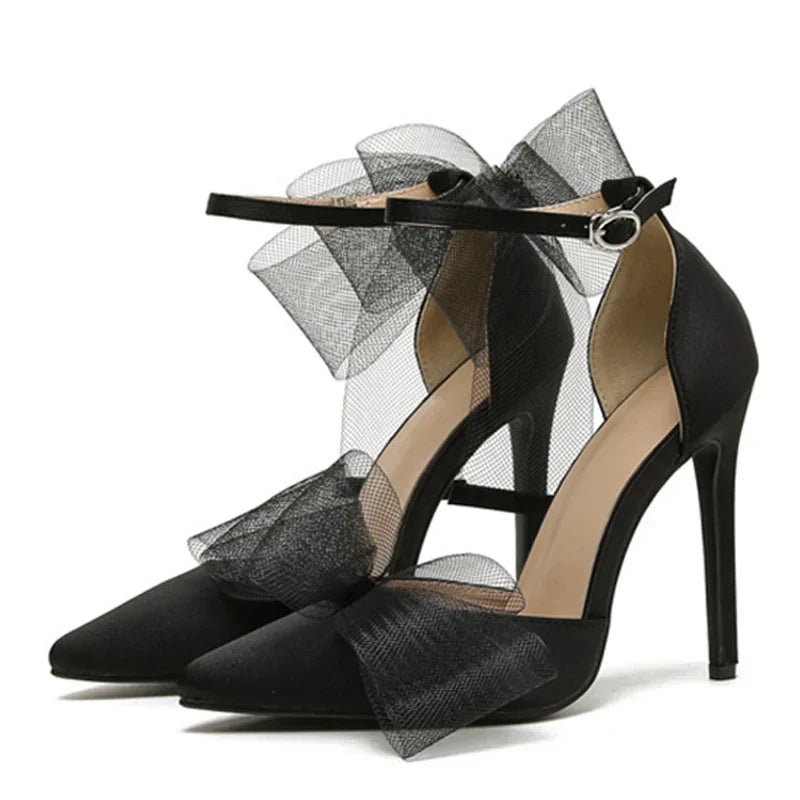VougeVamp Pointed Toe Bowknot Satin Pumps - Stiletto High Heel Party Sandals for Women