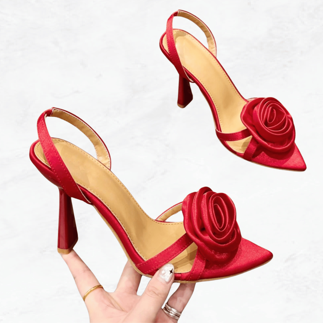 Handmade Flower High Heels - Pointed Toe Sandals, Wedding Shoes, Banquet, Prom, Party, Date Heels