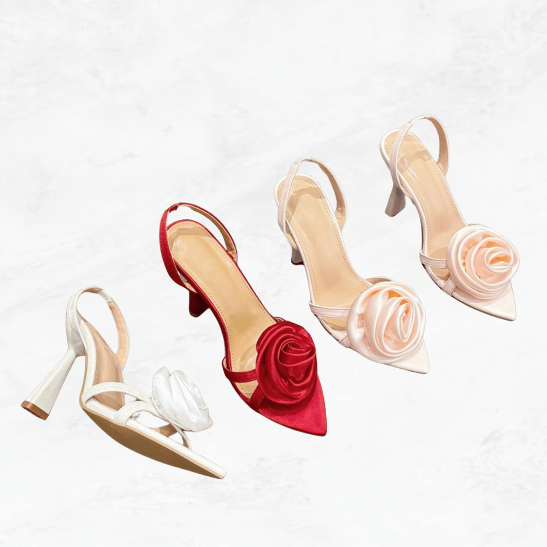 Handmade Flower High Heels - Pointed Toe Sandals, Wedding Shoes, Banquet, Prom, Party, Date Heels