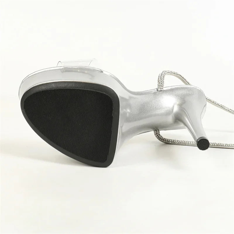 VougeVamp Red Crystal Rhinestone Ankle Strap Sandals - Transparent Super High Heel Platform Shoes