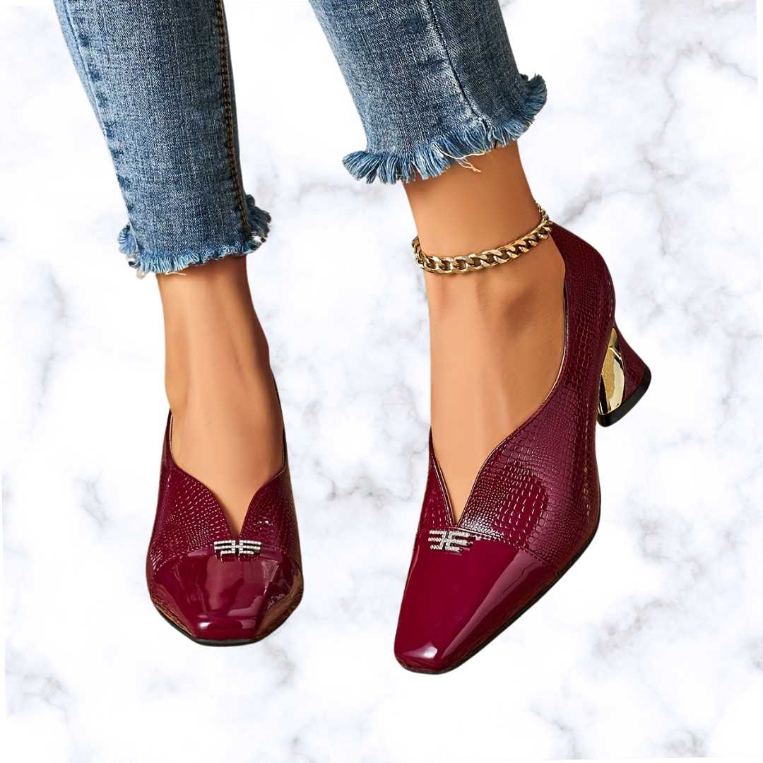 Handmade Chic Women's High Heels – Stylish Square Toe with Embossed Design