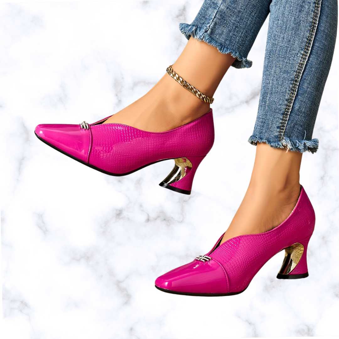 Handmade Chic Women's High Heels – Stylish Square Toe with Embossed Design