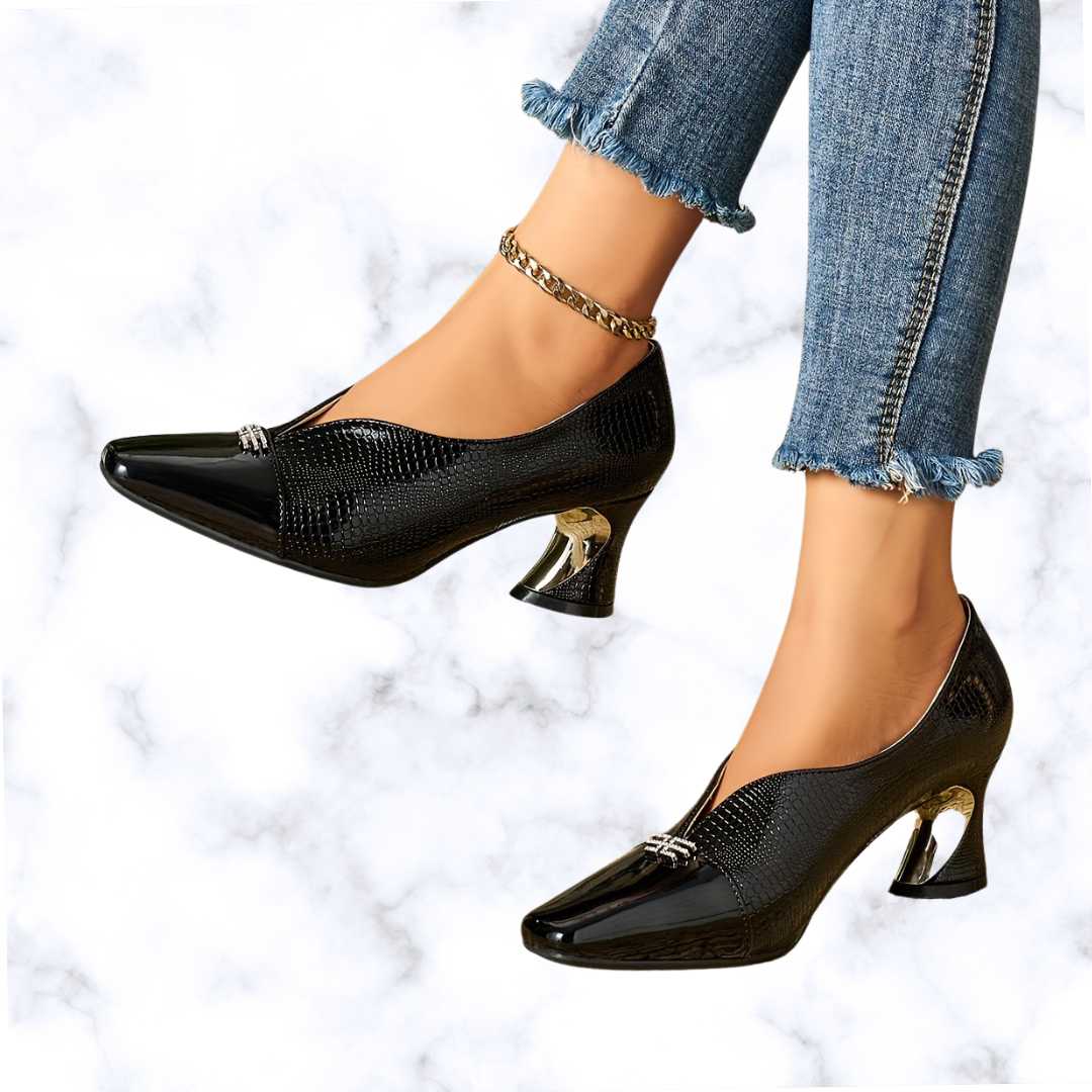 Handmade Chic Women's High Heels – Stylish Square Toe with Embossed Design