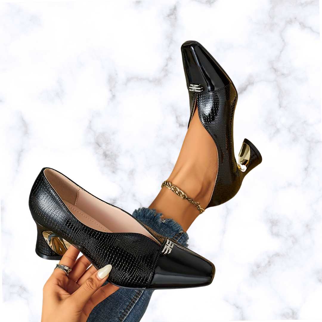 Handmade Chic Women's High Heels – Stylish Square Toe with Embossed Design