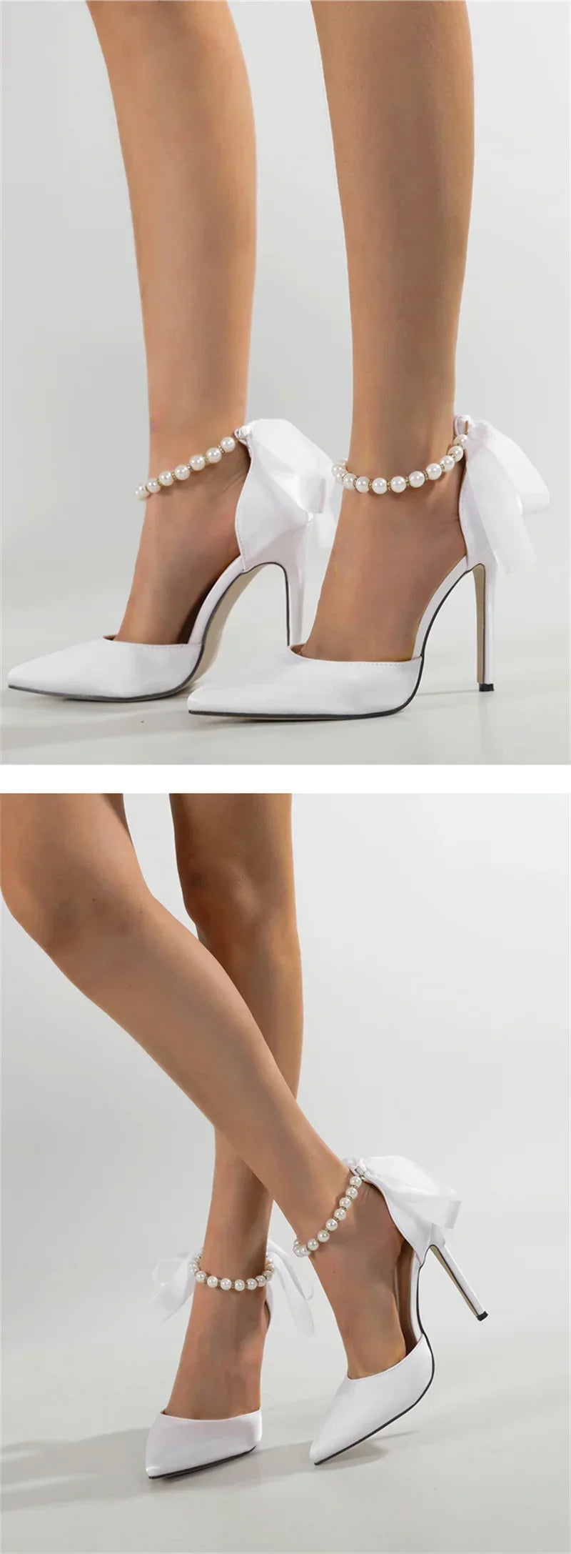 VougeVamp White, Black String Bead Slingback Pumps - Pointed Toe Stiletto High Heel Sandals for Women