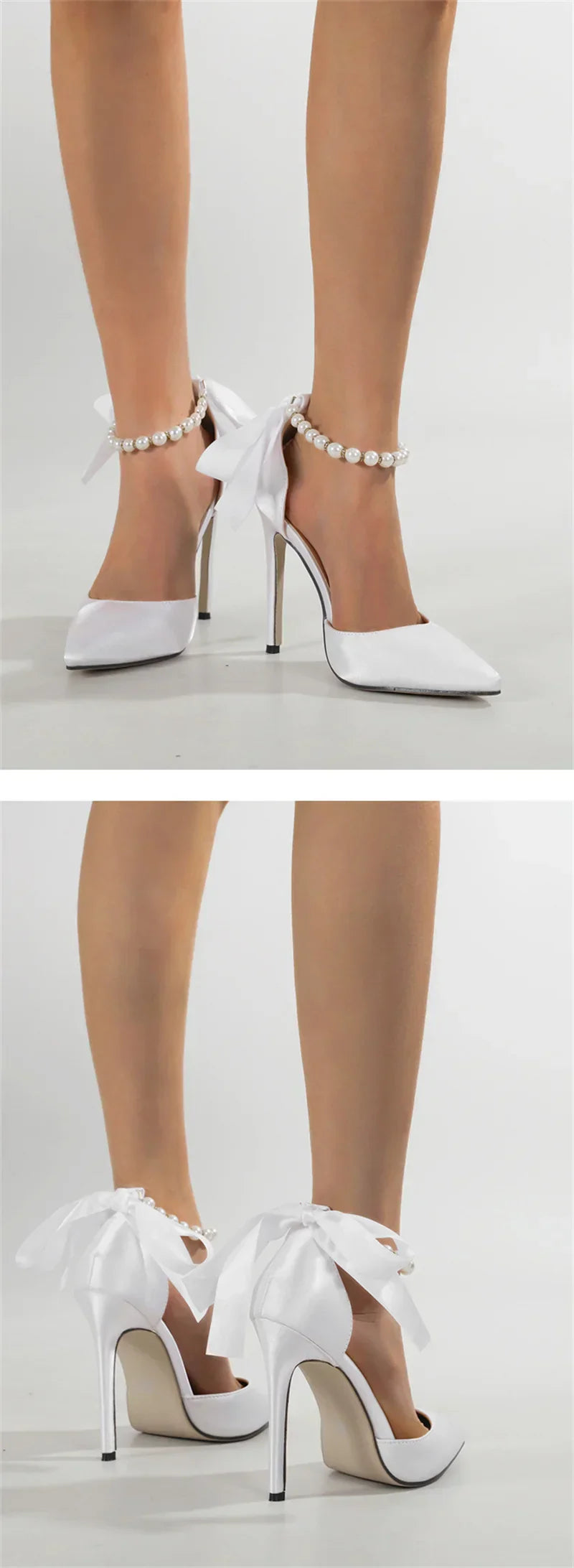 VougeVamp White, Black String Bead Slingback Pumps - Pointed Toe Stiletto High Heel Sandals for Women