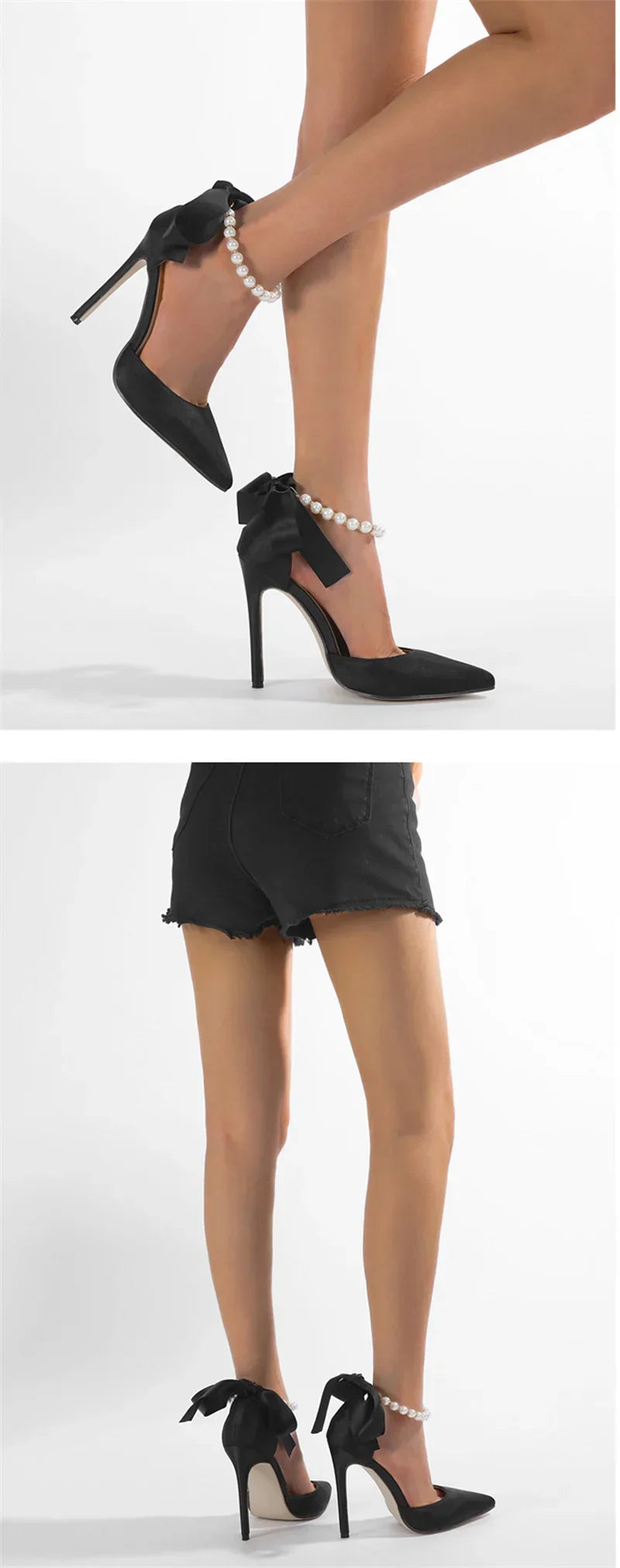 VougeVamp White, Black String Bead Slingback Pumps - Pointed Toe Stiletto High Heel Sandals for Women