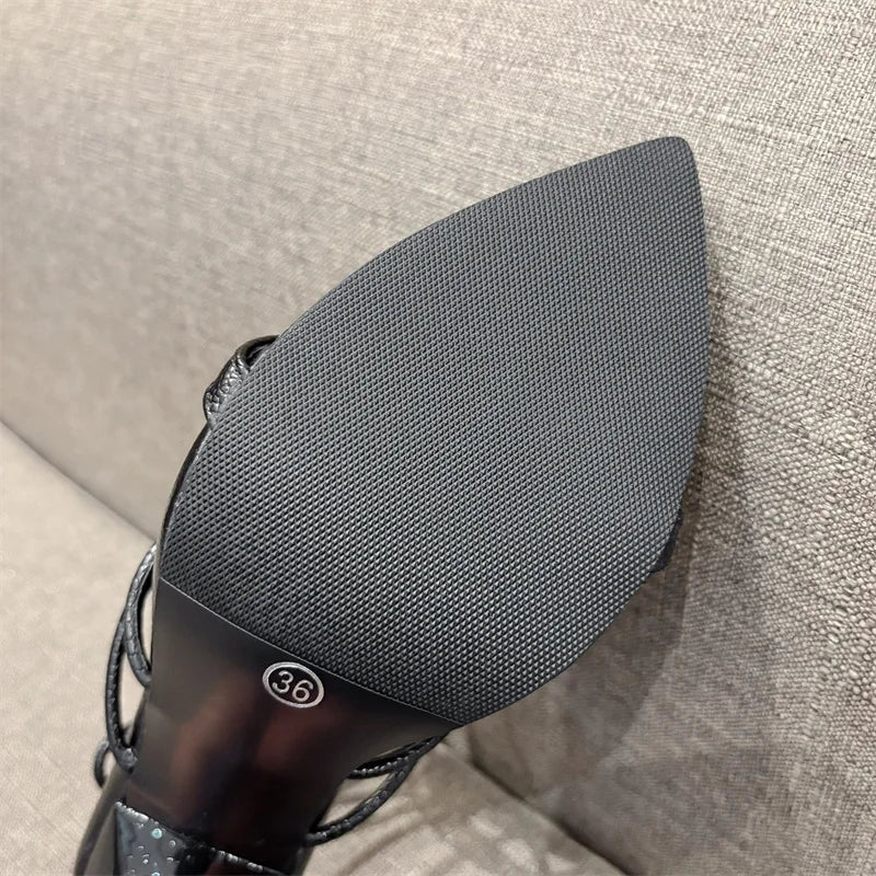 VougeVamp White Lace-Up High Heel Sandals - Pointed Toe Silk Rose Party Shoes for Women