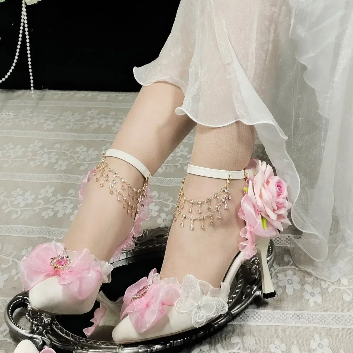 VougeVamp Luxury Women’s Lolita Sandals with Butterfly Knot - Elegant Pointed Toe Thin Heel Party and Wedding Pumps