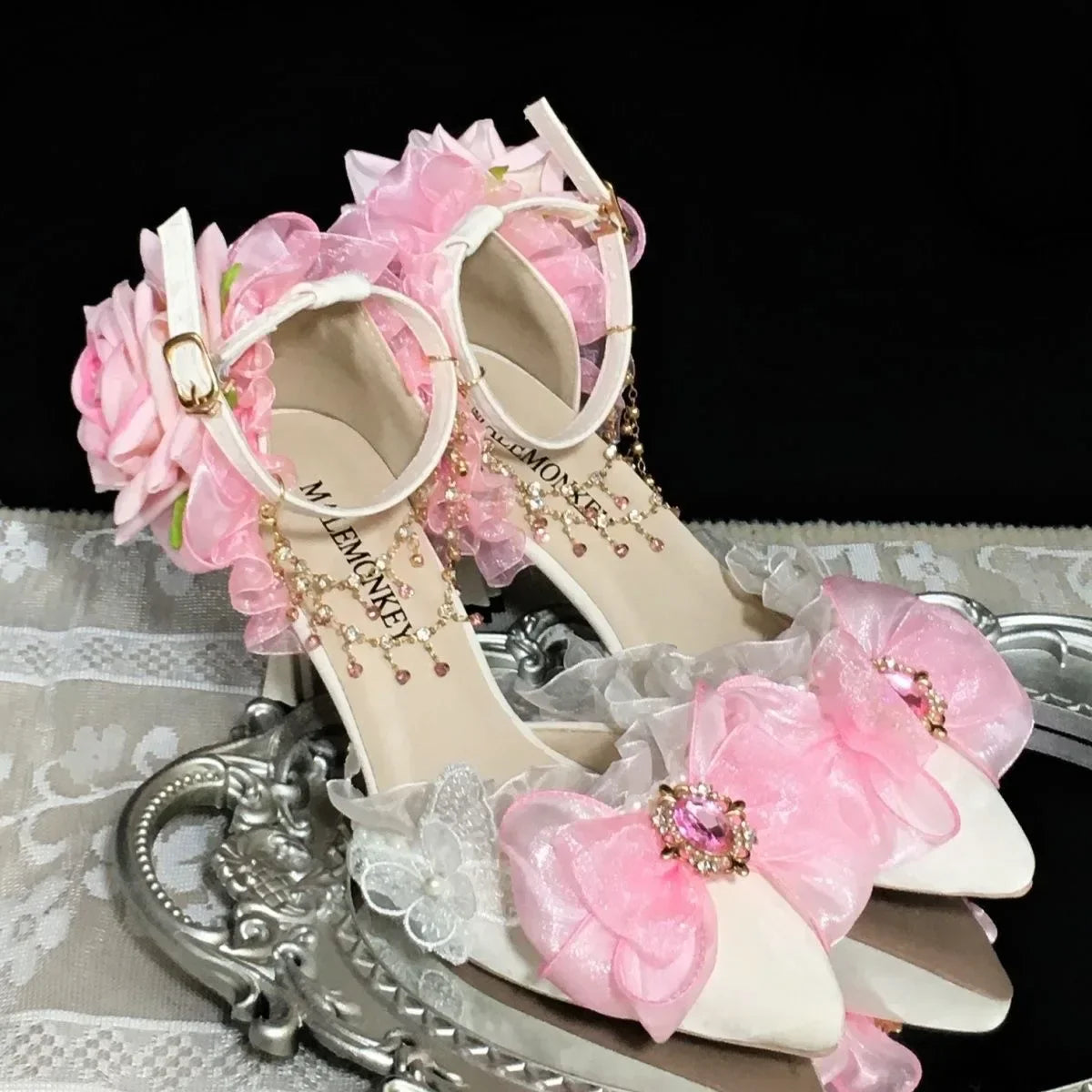 VougeVamp Luxury Women’s Lolita Sandals with Butterfly Knot - Elegant Pointed Toe Thin Heel Party and Wedding Pumps