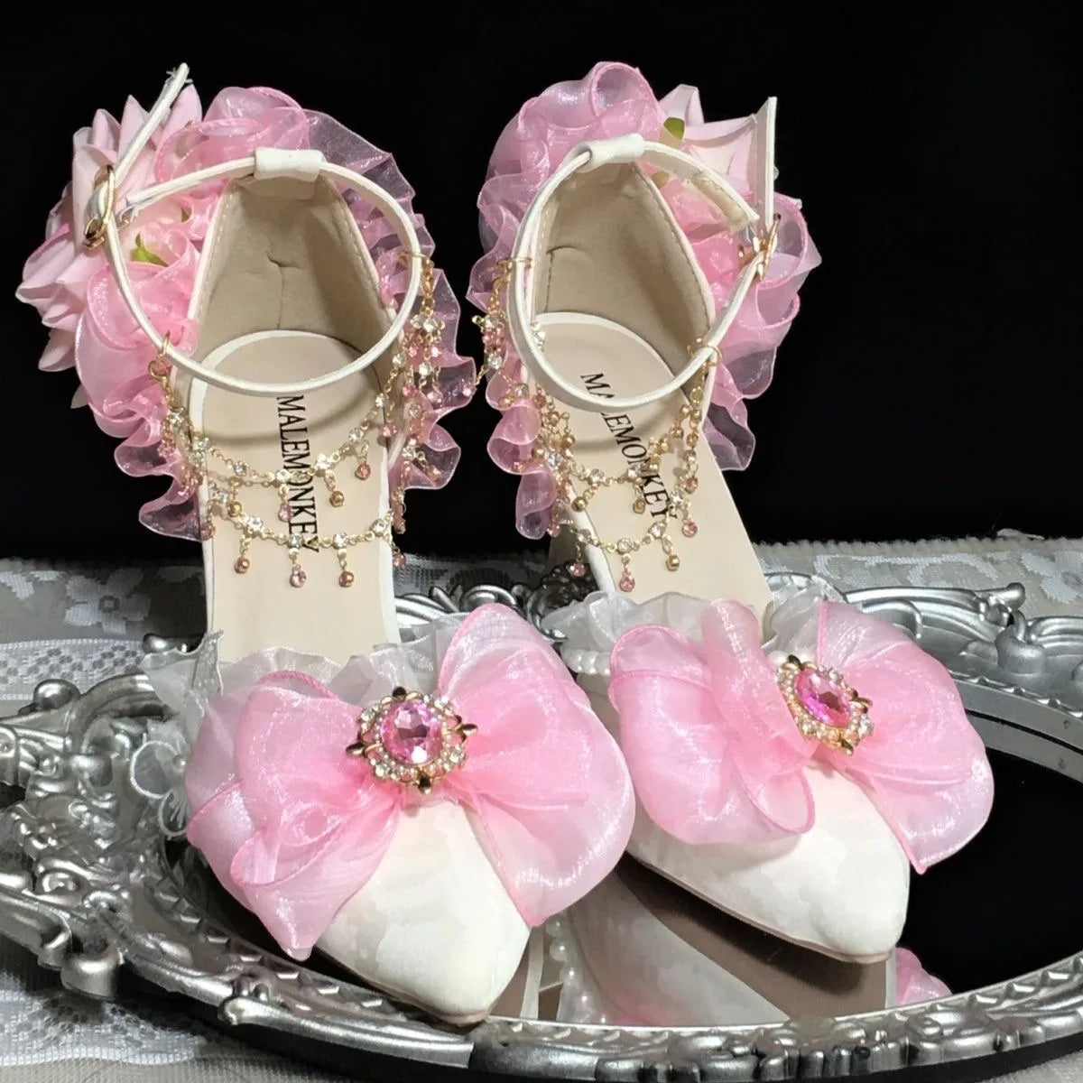 VougeVamp Luxury Women’s Lolita Sandals with Butterfly Knot - Elegant Pointed Toe Thin Heel Party and Wedding Pumps