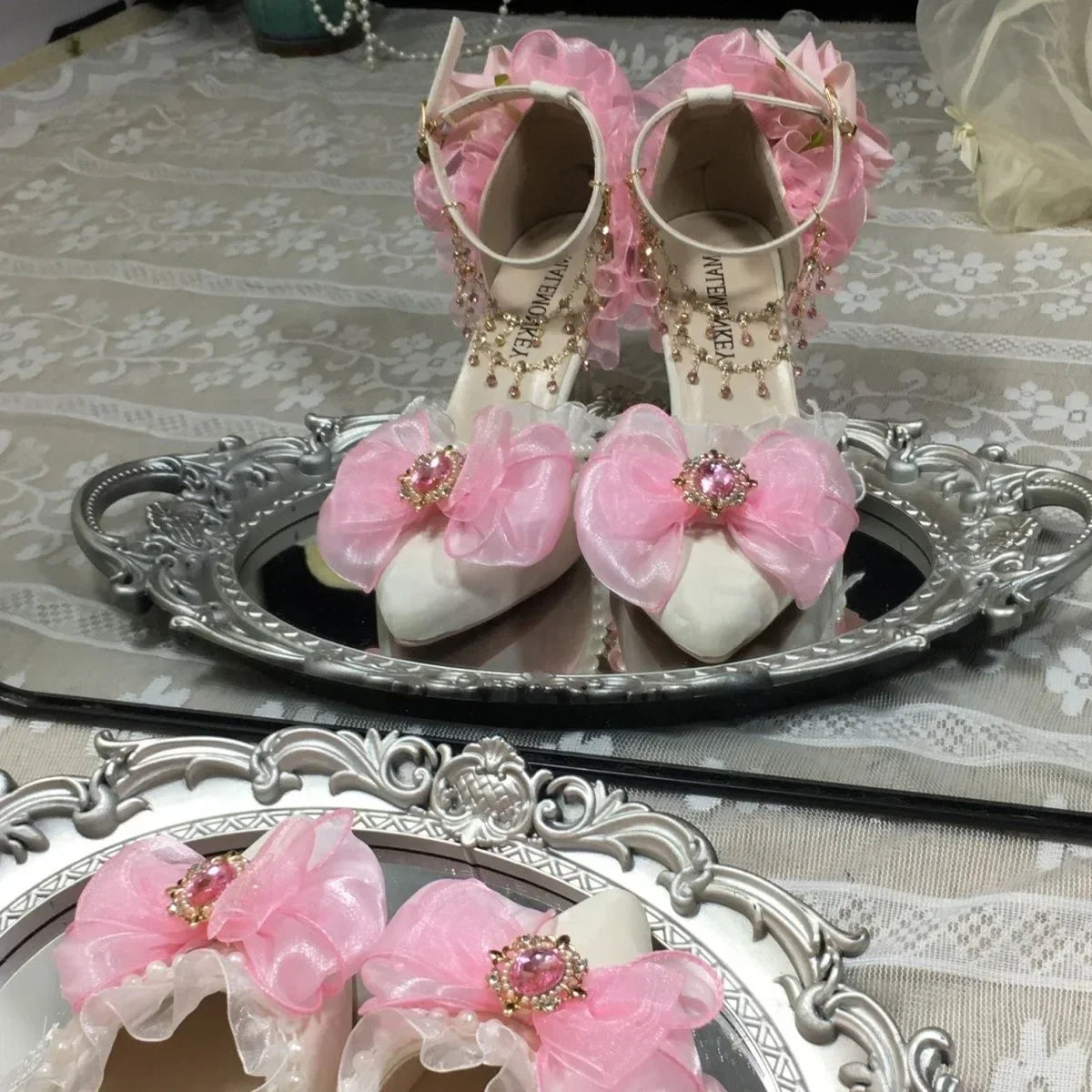 VougeVamp Luxury Women’s Lolita Sandals with Butterfly Knot - Elegant Pointed Toe Thin Heel Party and Wedding Pumps