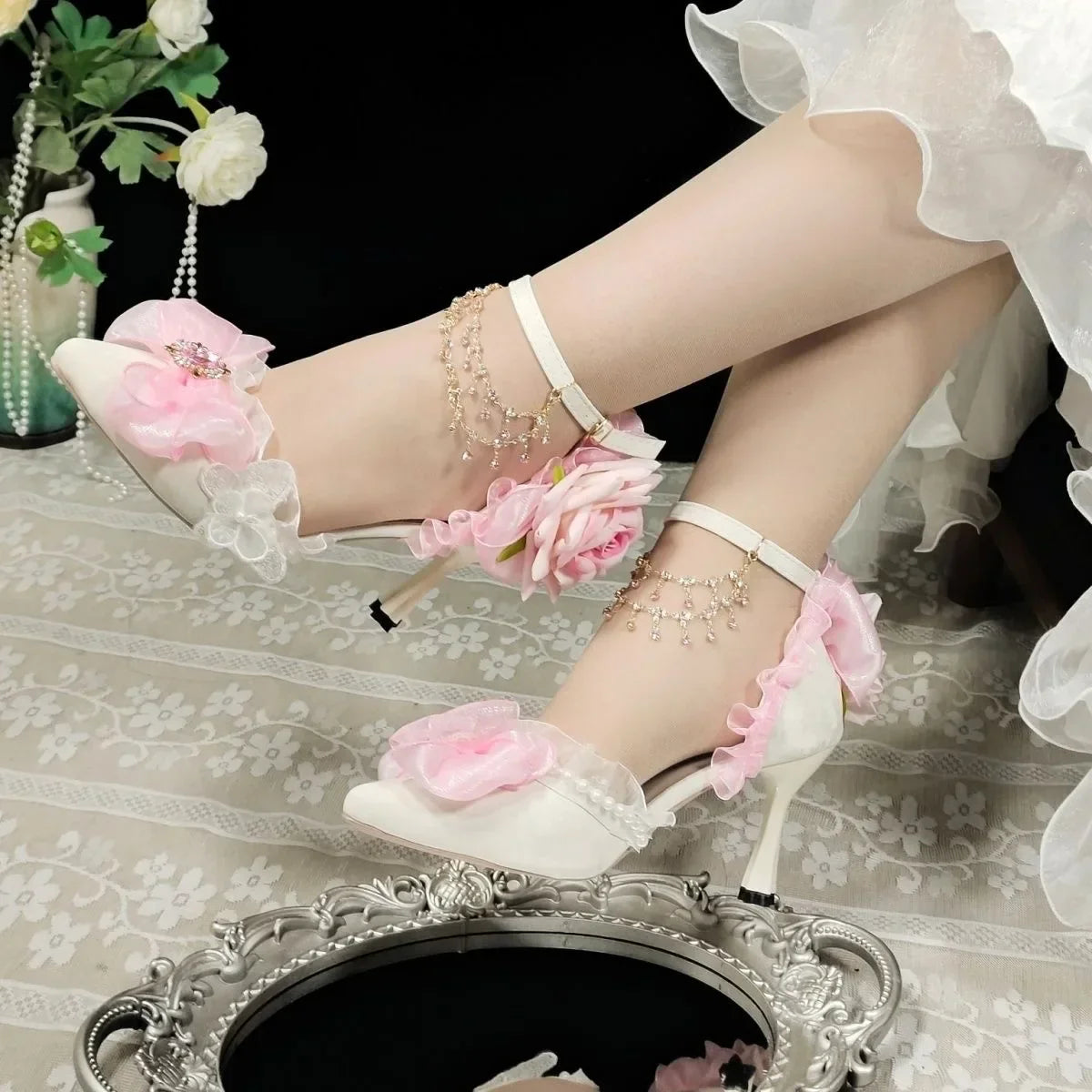 VougeVamp Luxury Women’s Lolita Sandals with Butterfly Knot - Elegant Pointed Toe Thin Heel Party and Wedding Pumps