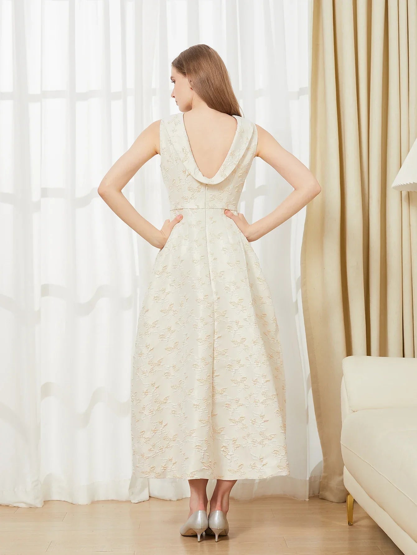 Elegant Backless Maxi Dress – Sleeveless Jacquard Evening Gown with High Slit for Women, Summer Party Dress - VougeVampUK