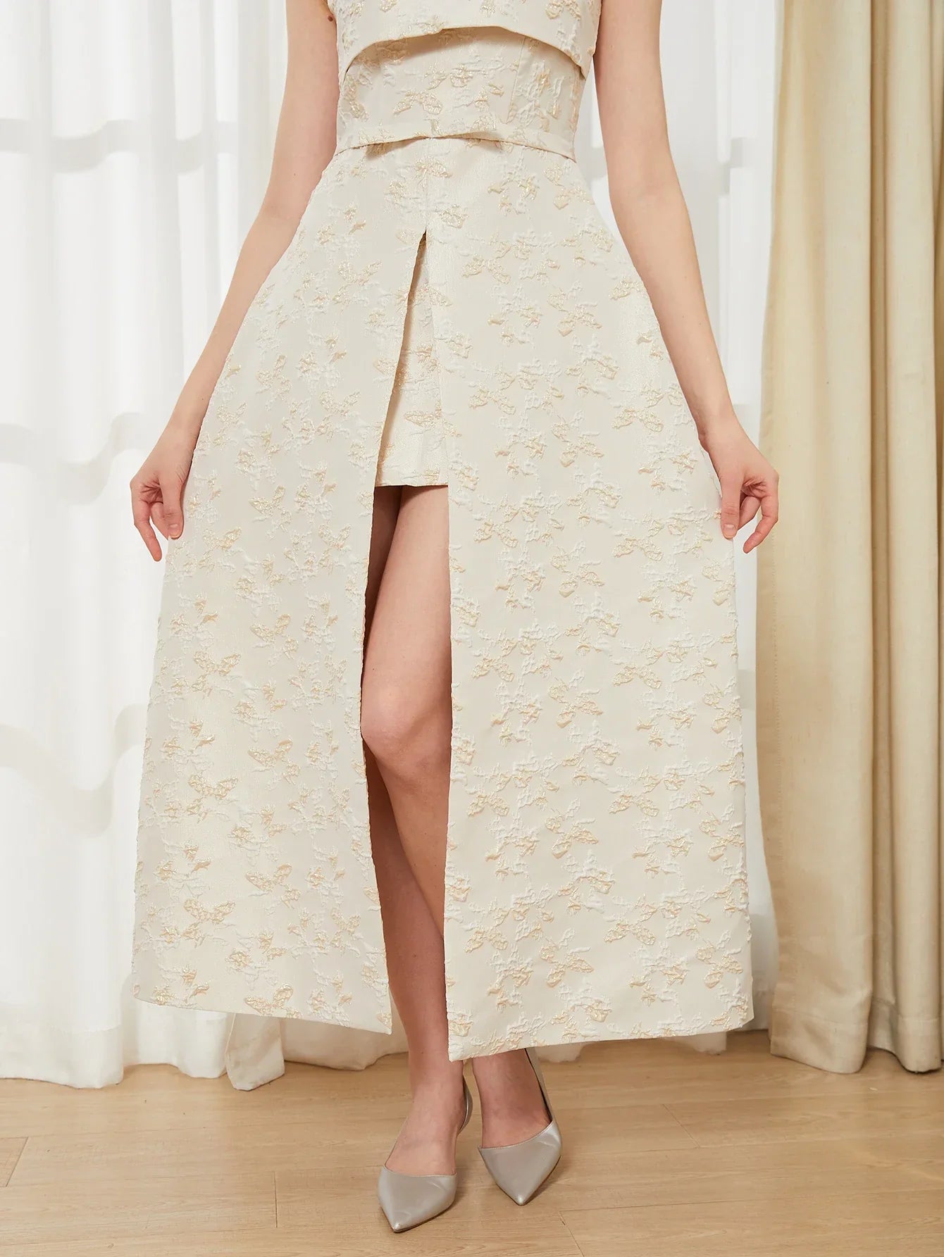 Elegant Backless Maxi Dress – Sleeveless Jacquard Evening Gown with High Slit for Women, Summer Party Dress - VougeVampUK