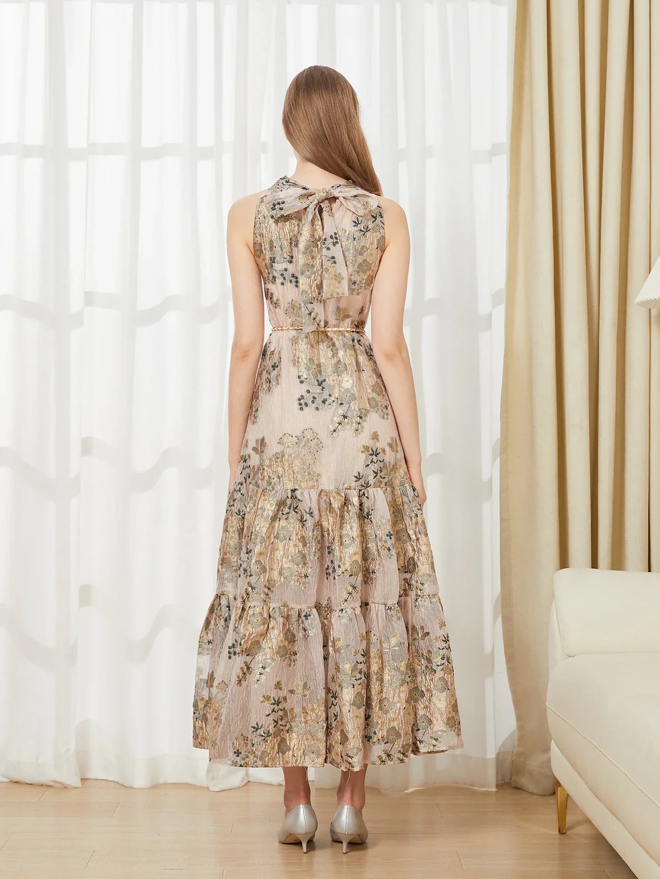 Elegant Embroidery Organza Backless Sleeveless Long Halter Dress – Fashion Beach Holiday Party Dress - VougeVampUK