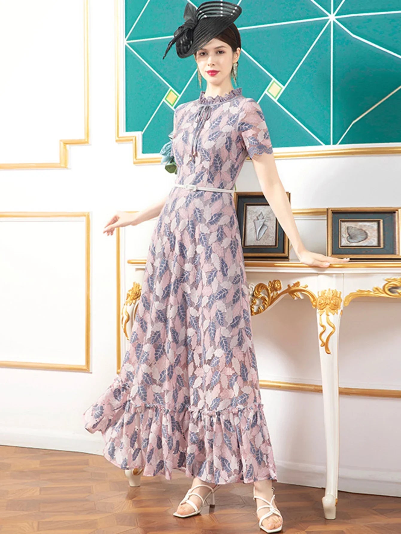 Vintage Short Sleeve Lace Hollow Out Dress – Slim Elegant Long Dress for Evening Party - VougeVampUK