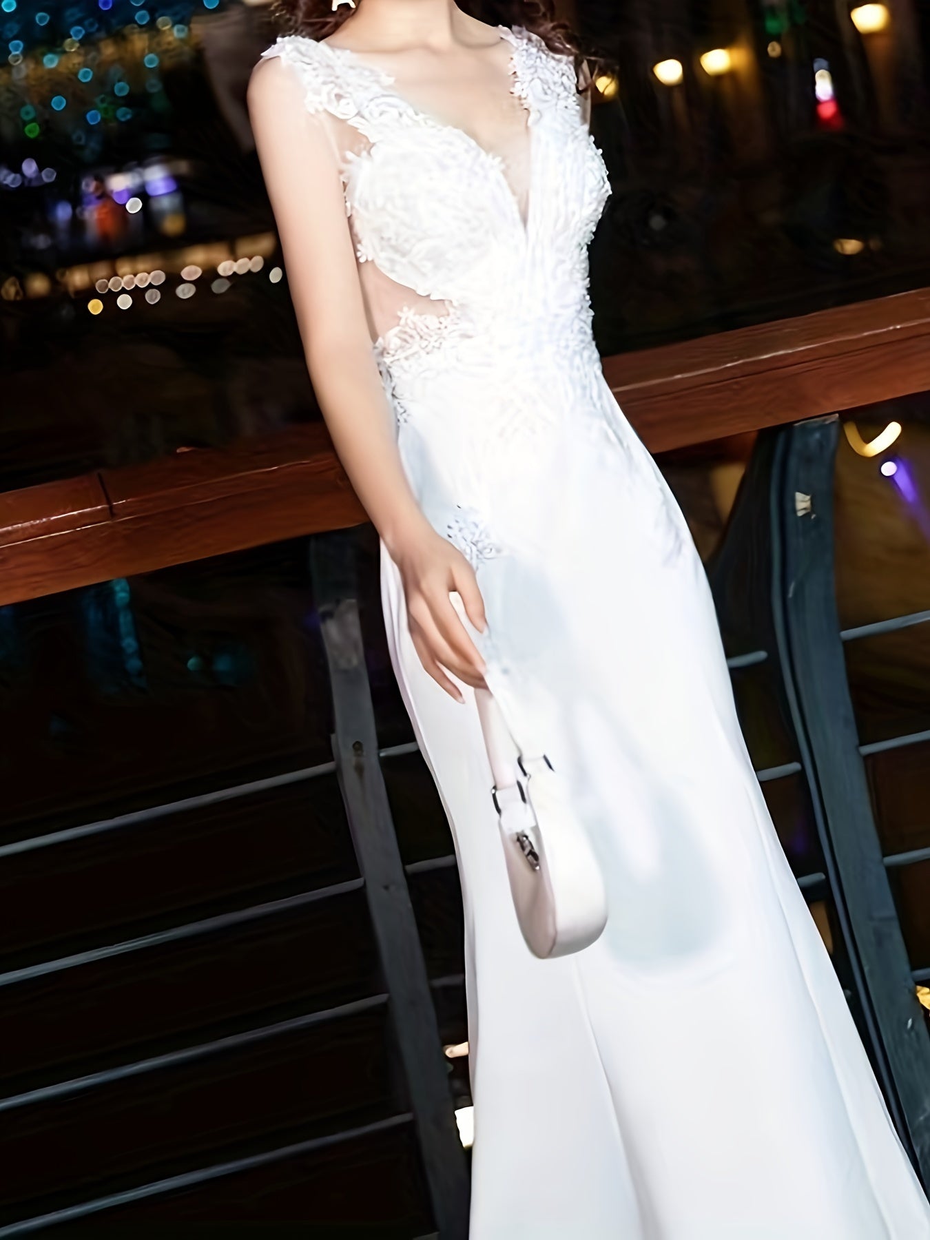 VougeVamp Sleeveless V-Neck Mesh Bodycon Dress – Elegant Evening Gown for Weddings & Parties