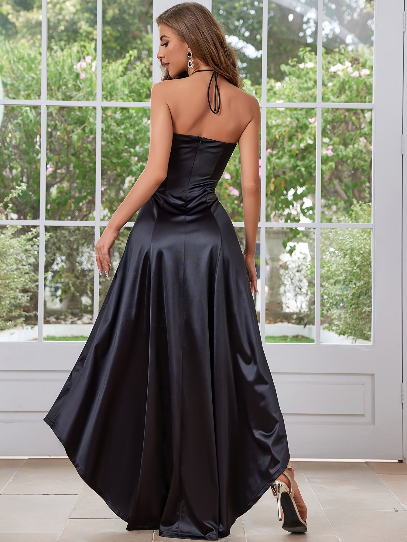 VougeVamp Elegant Satin High-Low Wedding Dress – Strapless A-Line Bridesmaid Gown - VougeVampUK