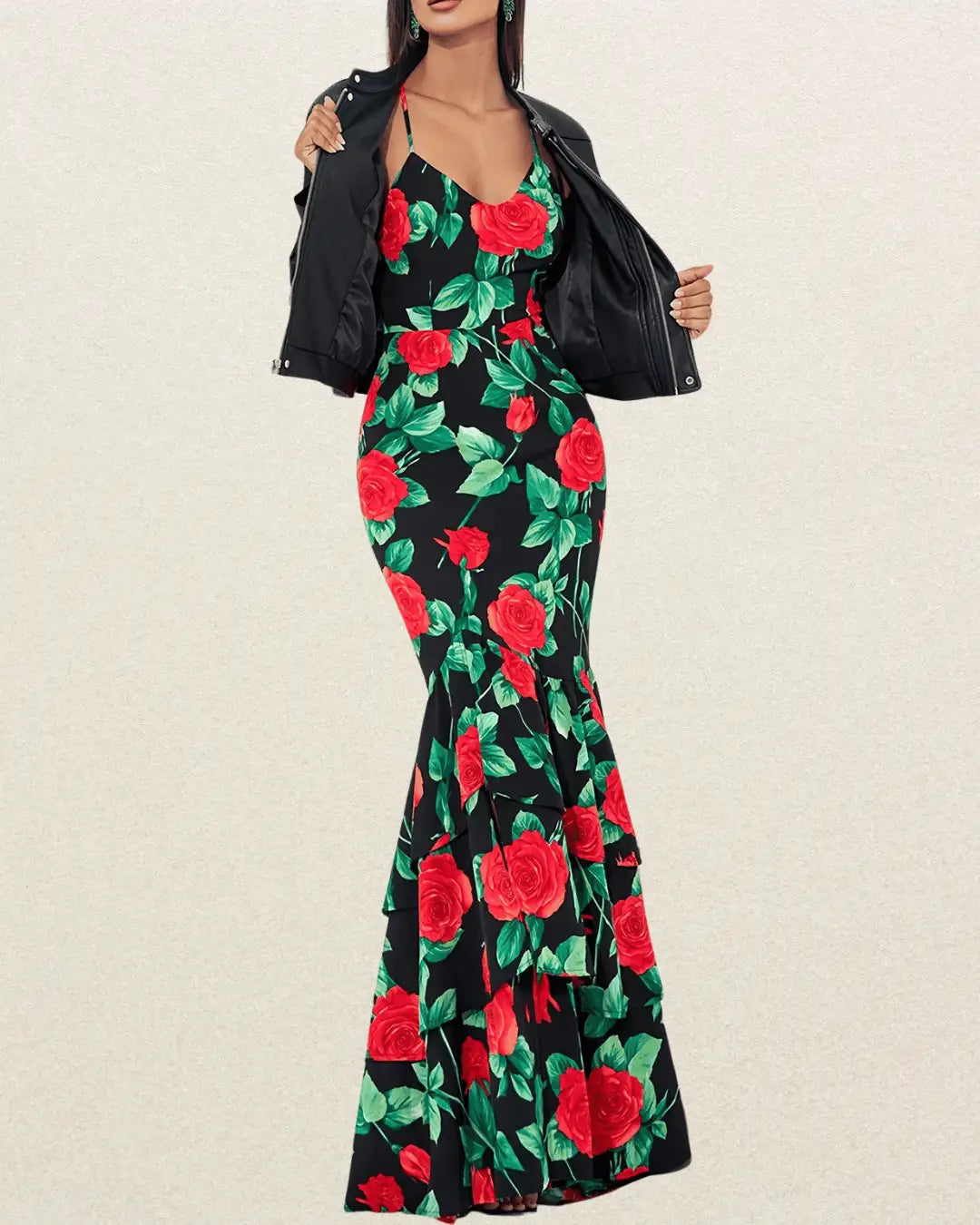 Floral Halter Mermaid Bridesmaid Dress - Sleeveless, Floor-Length, Bodycon Gown, Evening Party Dress