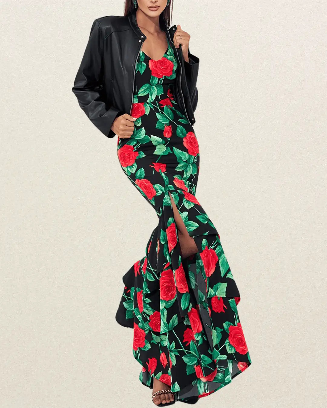 Floral Halter Mermaid Bridesmaid Dress - Sleeveless, Floor-Length, Bodycon Gown, Evening Party Dress