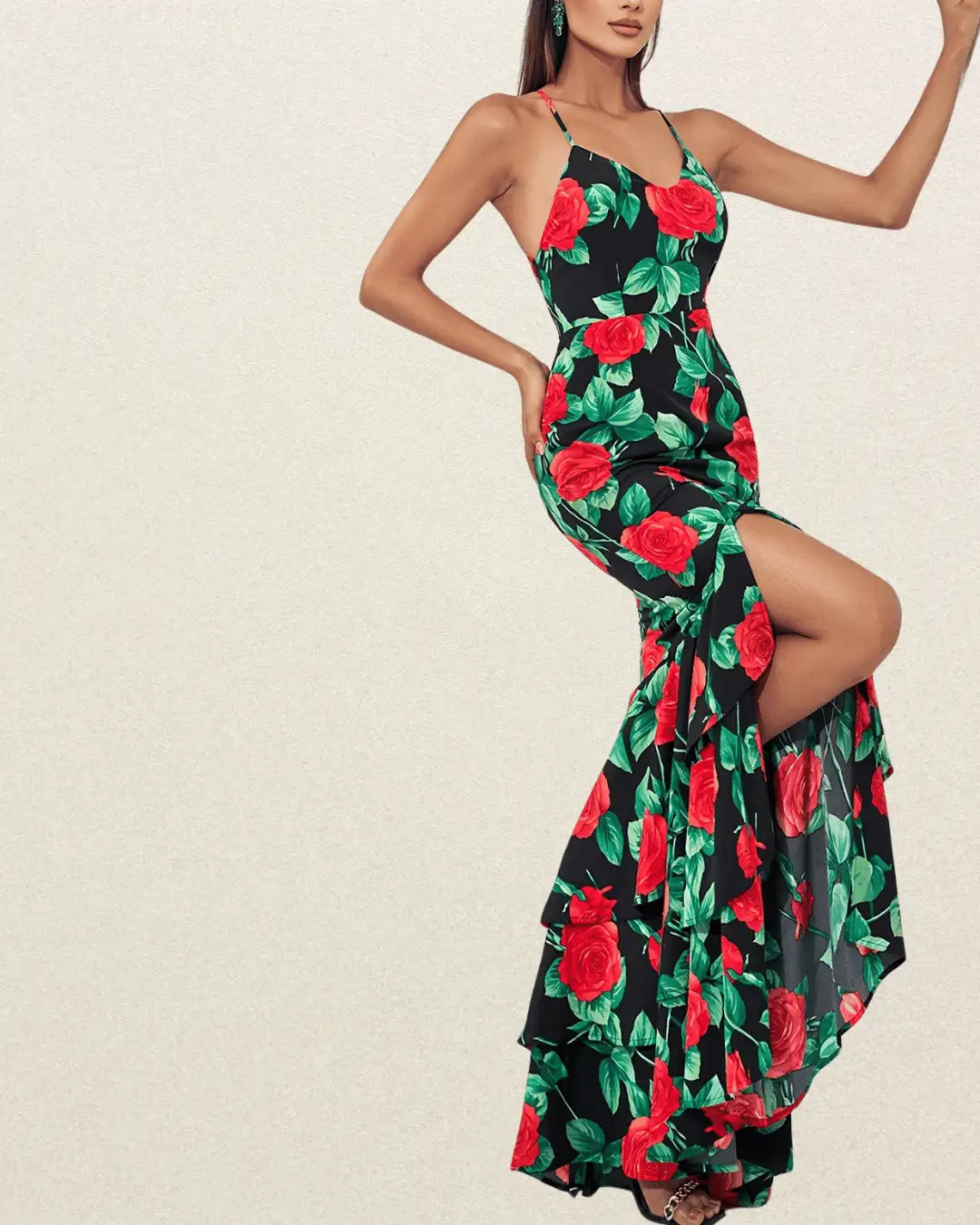 Floral Halter Mermaid Bridesmaid Dress - Sleeveless, Floor-Length, Bodycon Gown, Evening Party Dress