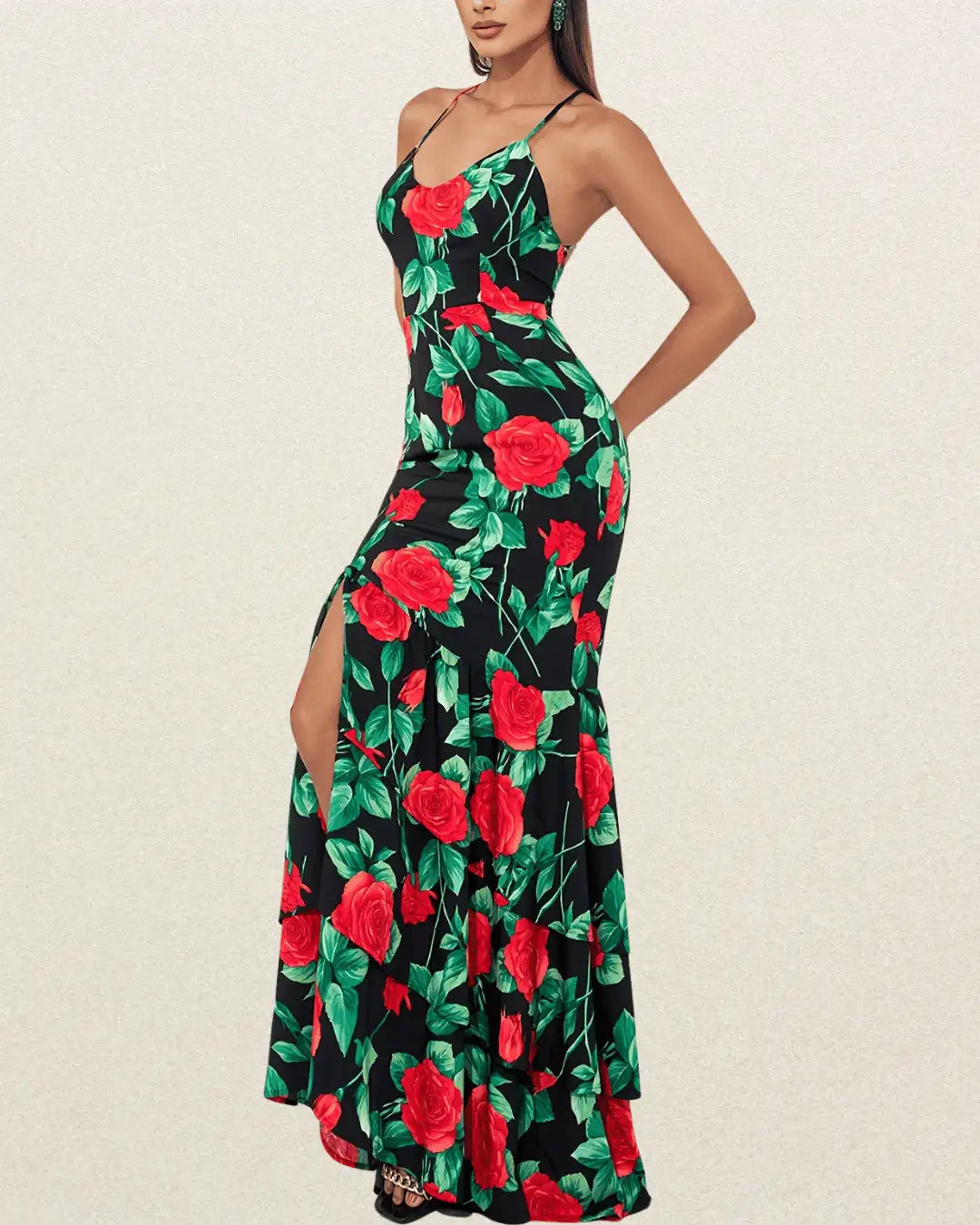 Floral Halter Mermaid Bridesmaid Dress - Sleeveless, Floor-Length, Bodycon Gown, Evening Party Dress