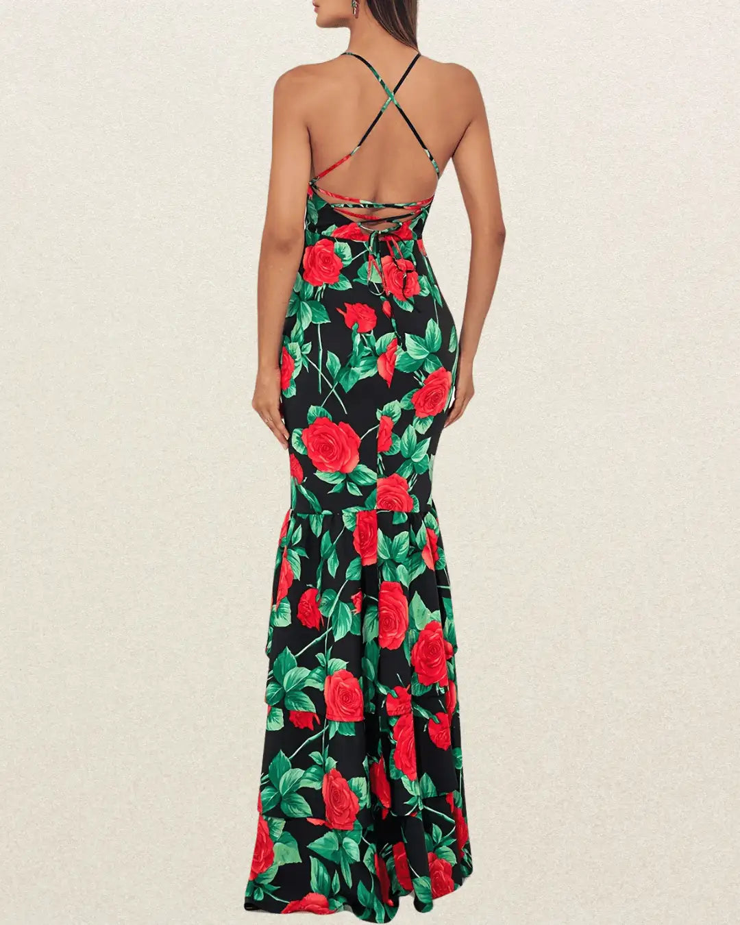 Floral Halter Mermaid Bridesmaid Dress - Sleeveless, Floor-Length, Bodycon Gown, Evening Party Dress