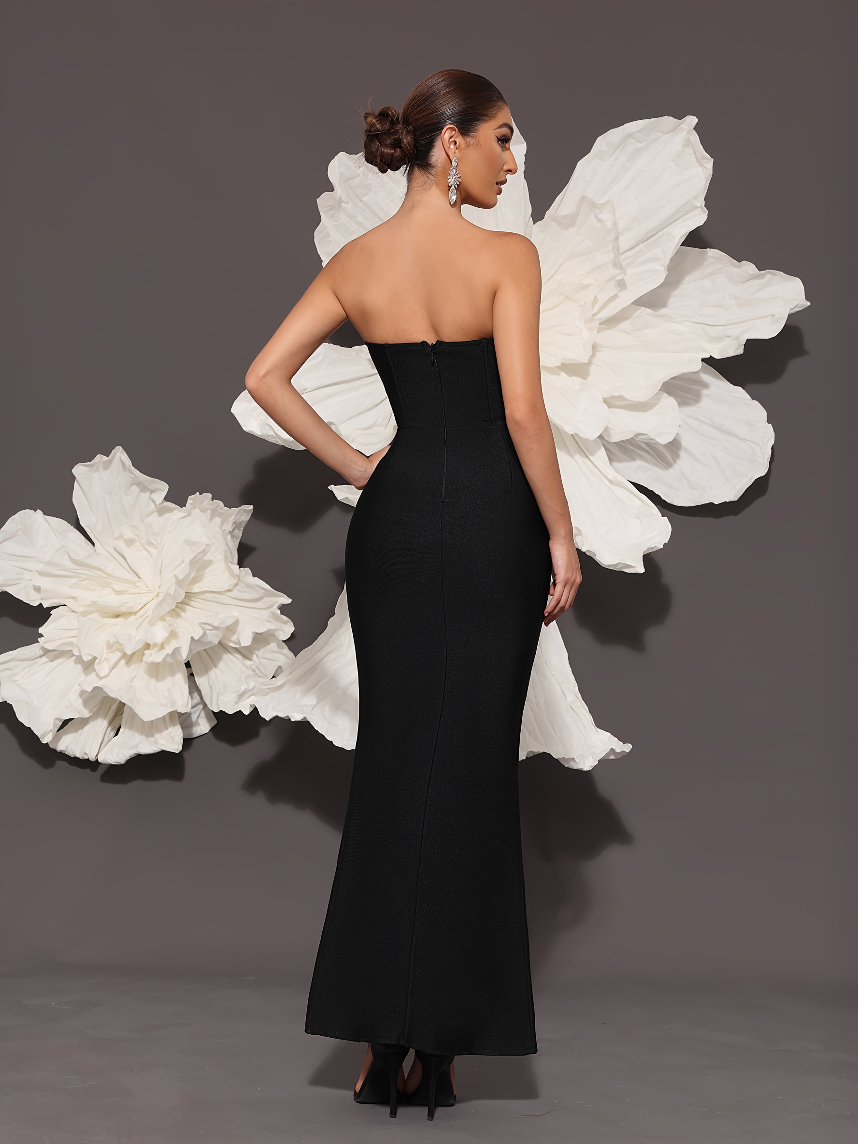 VougeVamp Women's Rhinestone Bandage Evening Dress – Elegant Black Formal Gown for Weddings & Proms