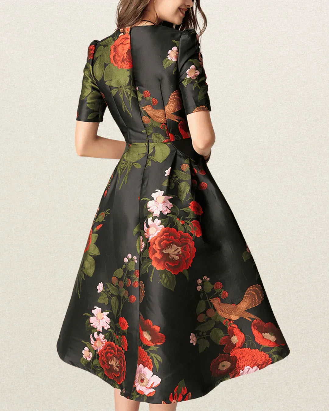 VougeVamp Luxury Brocade Short Sleeve Swallow Tail Dress – Elegant Floral Party & Prom Gown