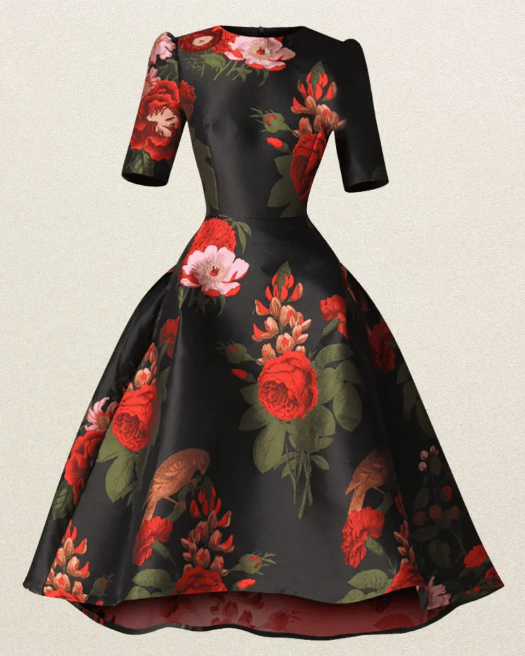 VougeVamp Luxury Brocade Short Sleeve Swallow Tail Dress – Elegant Floral Party & Prom Gown