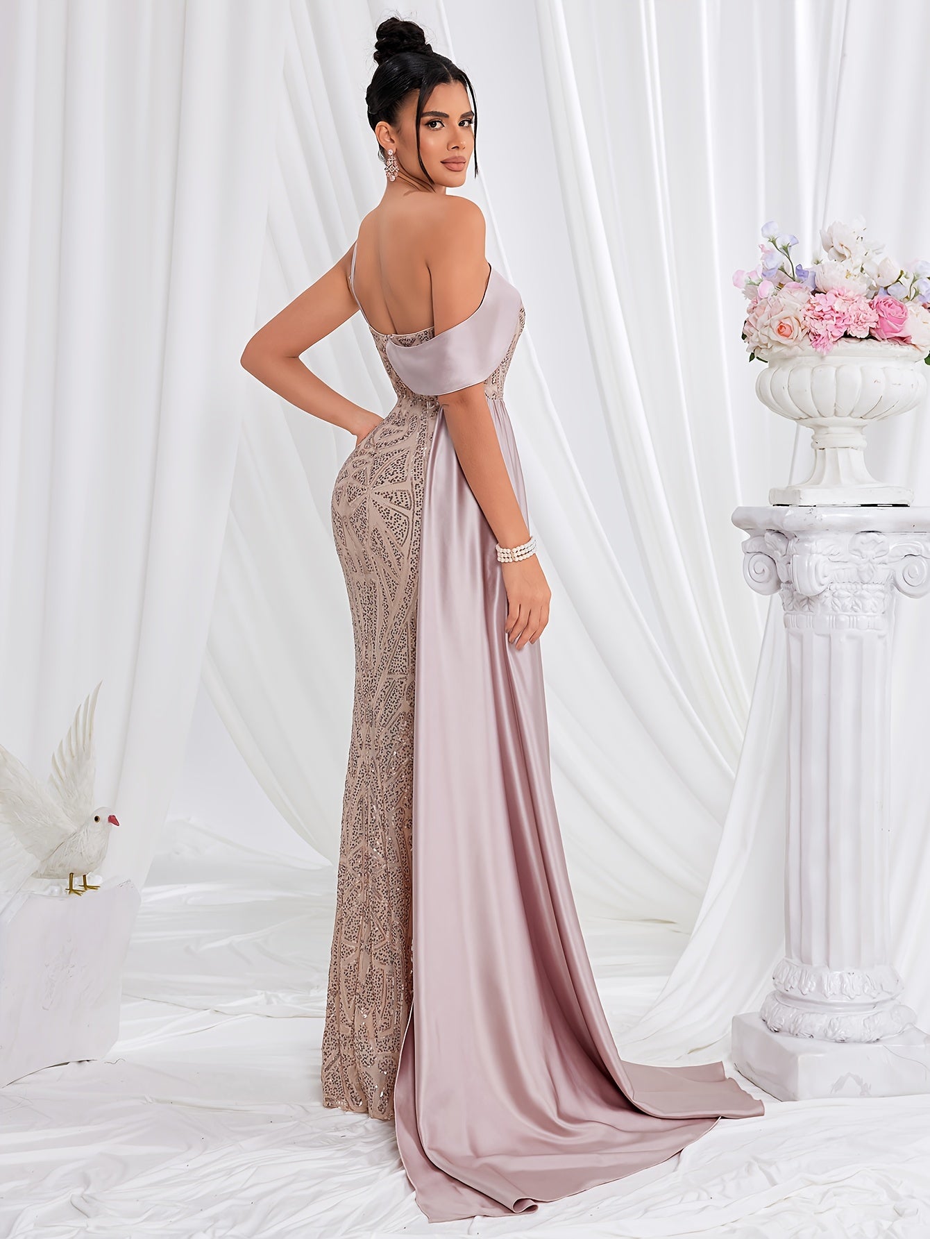 VougeVamp One-Shoulder Sequin Backless Gown – Elegant Floor-Length Bridesmaid Dress