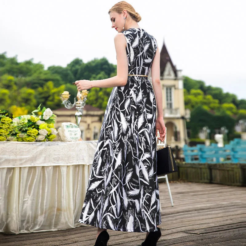 Elegant Women Long Maxi Summer Sleeveless Dress – Black Boho Floral Vintage Fashion for Party - VougeVampUK