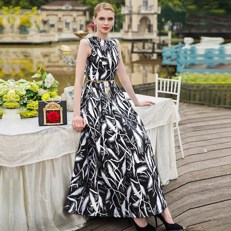 Elegant Women Long Maxi Summer Sleeveless Dress – Black Boho Floral Vintage Fashion for Party - VougeVampUK