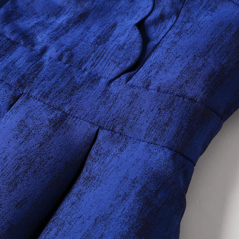 VougeVamp High-Quality Elegant Brocade Jacquard Maxi Dress – Blue Floral Long Sleeve Gown for Autumn & Winter Parties