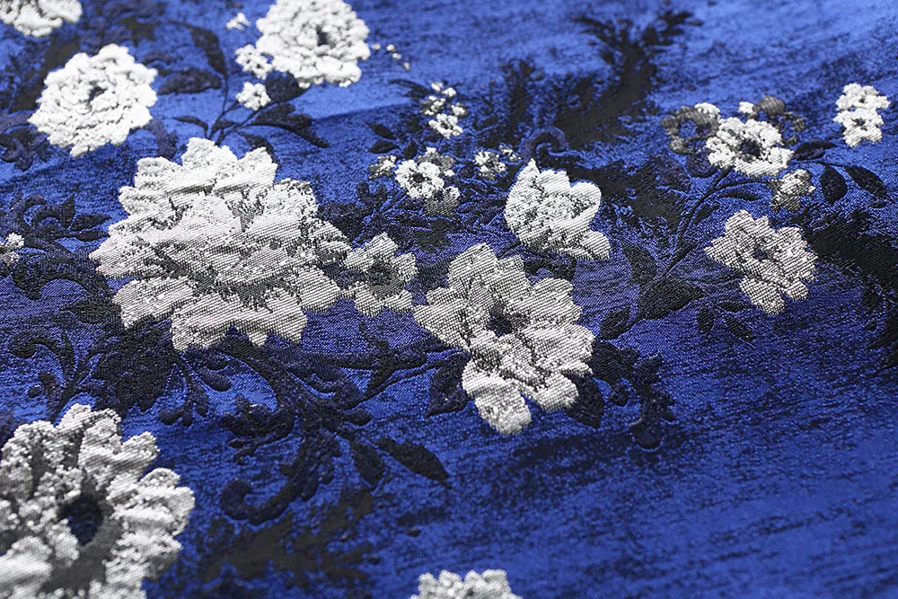 VougeVamp High-Quality Elegant Brocade Jacquard Maxi Dress – Blue Floral Long Sleeve Gown for Autumn & Winter Parties