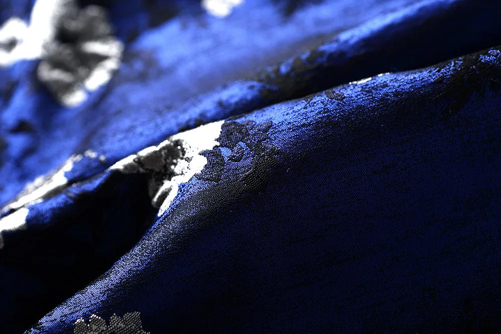 VougeVamp High-Quality Elegant Brocade Jacquard Maxi Dress – Blue Floral Long Sleeve Gown for Autumn & Winter Parties