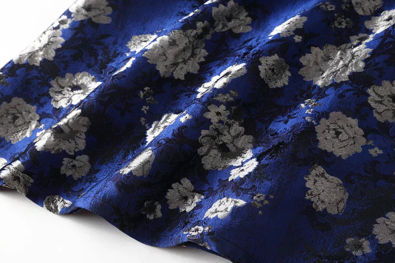 VougeVamp High-Quality Elegant Brocade Jacquard Maxi Dress – Blue Floral Long Sleeve Gown for Autumn & Winter Parties