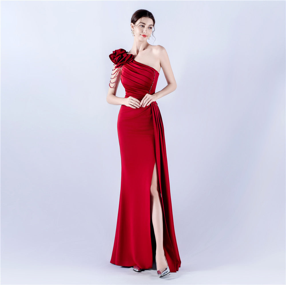 VougeVamp Backless Slit Evening Dress – Elegant Formal Gown with Luxury Beading for Weddings, Proms & Special Occasions