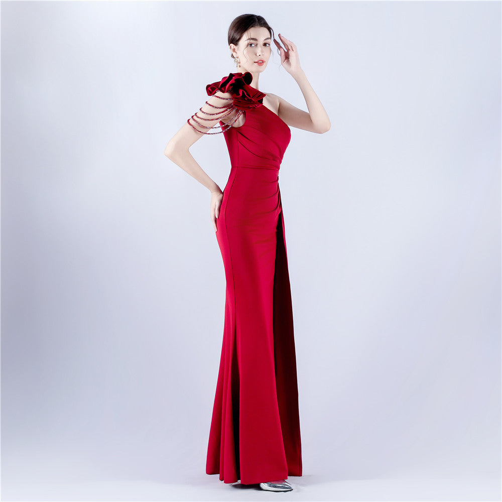 VougeVamp Backless Slit Evening Dress – Elegant Formal Gown with Luxury Beading for Weddings, Proms & Special Occasions