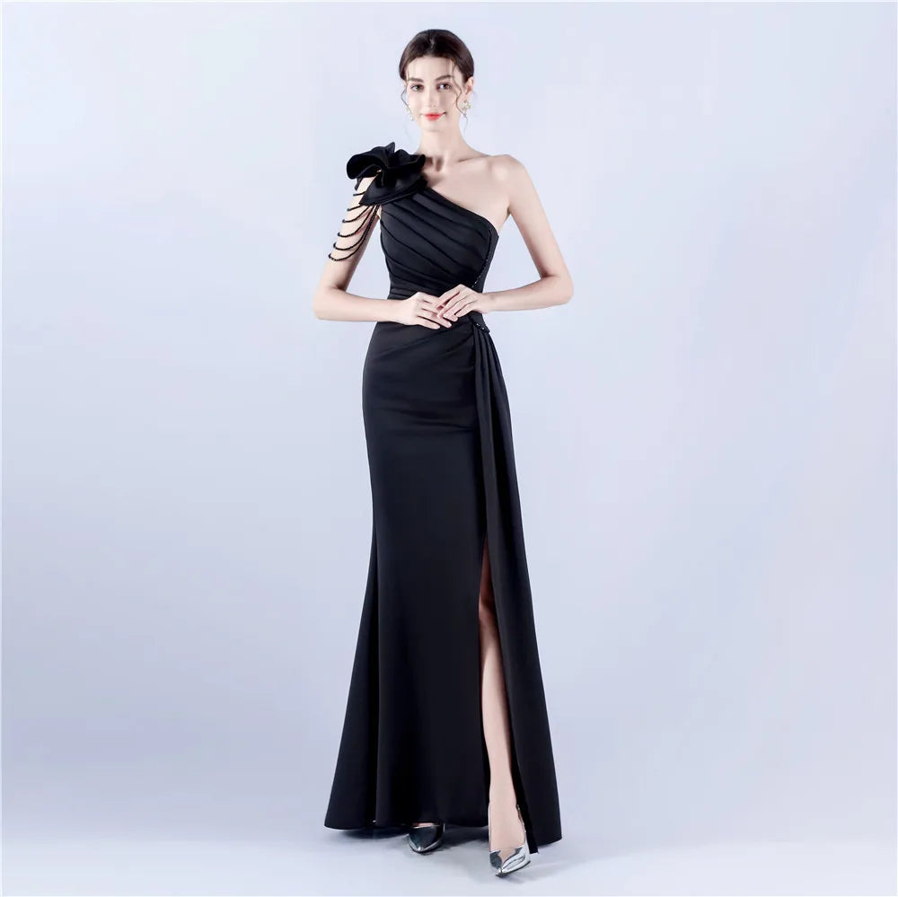 VougeVamp Backless Slit Evening Dress – Elegant Formal Gown with Luxury Beading for Weddings, Proms & Special Occasions