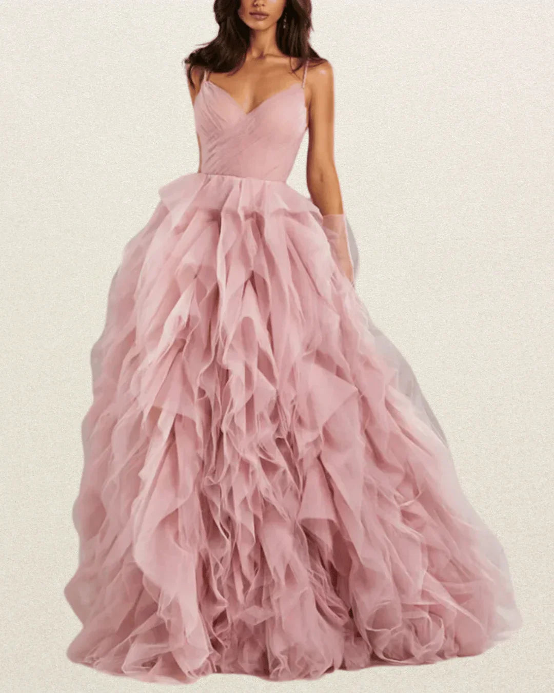 VougeVamp Elegant Pink Prom Dress – Spaghetti Strap Puffy Evening Gown for Parties & Formal Events