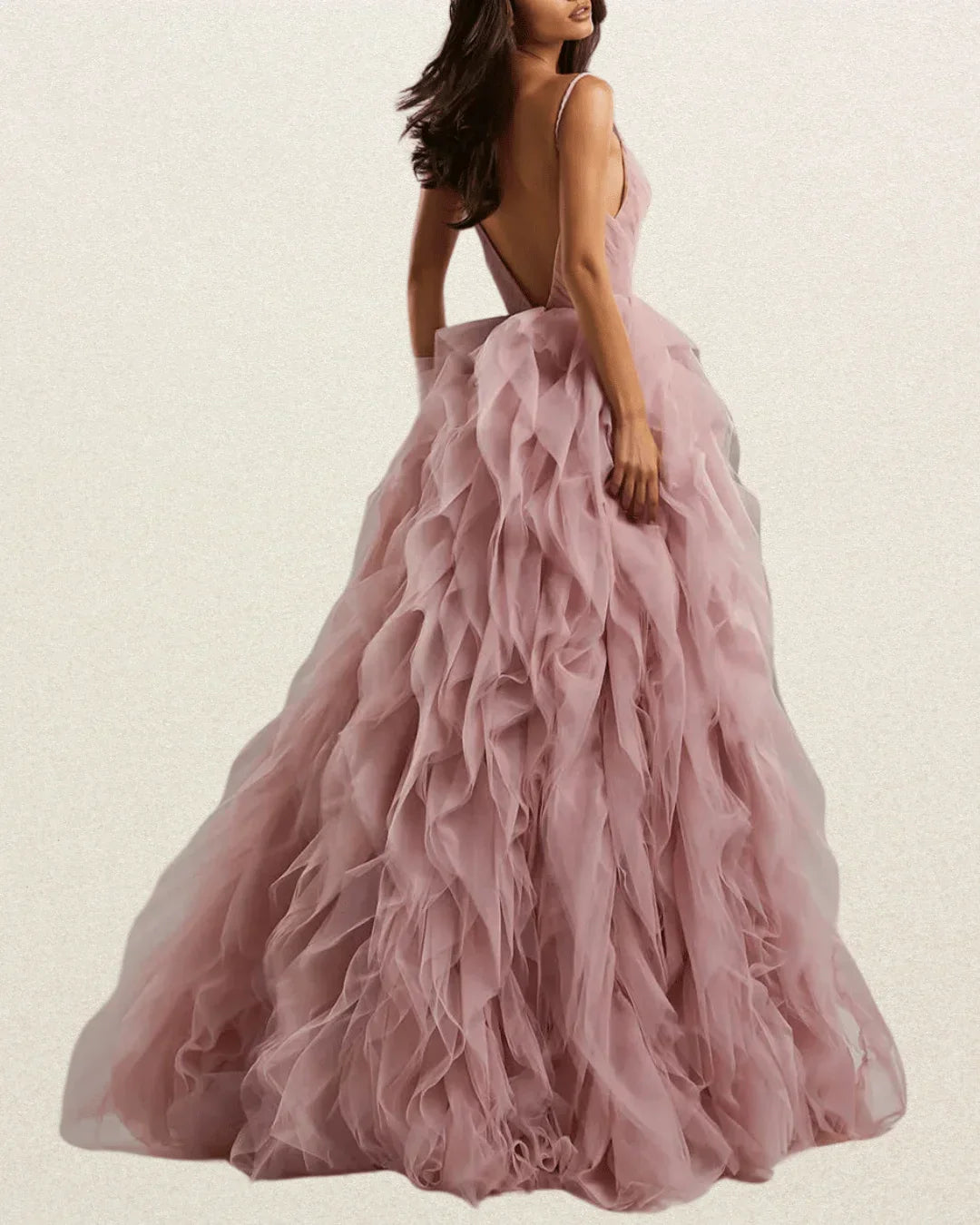 VougeVamp Elegant Pink Prom Dress – Spaghetti Strap Puffy Evening Gown for Parties & Formal Events