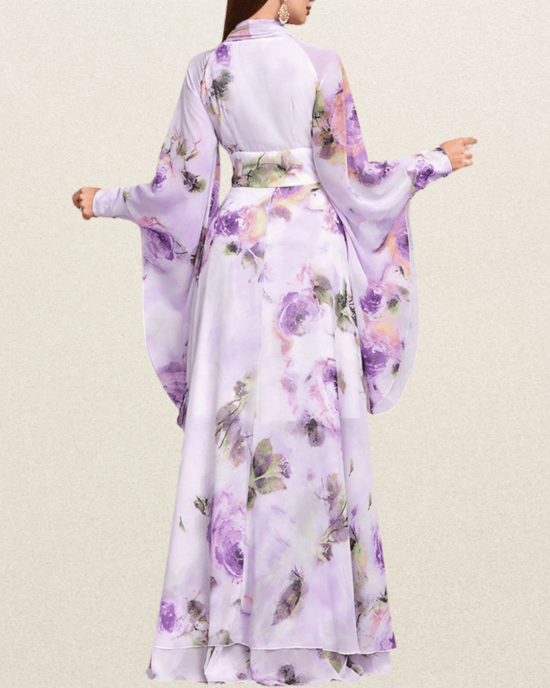 Designer Women's Elegant Floral Print High Waist Bell Sleeve Formal Maxi Dress – Perfect for Vacation, Party, Prom, and Weddings - VougeVampUK