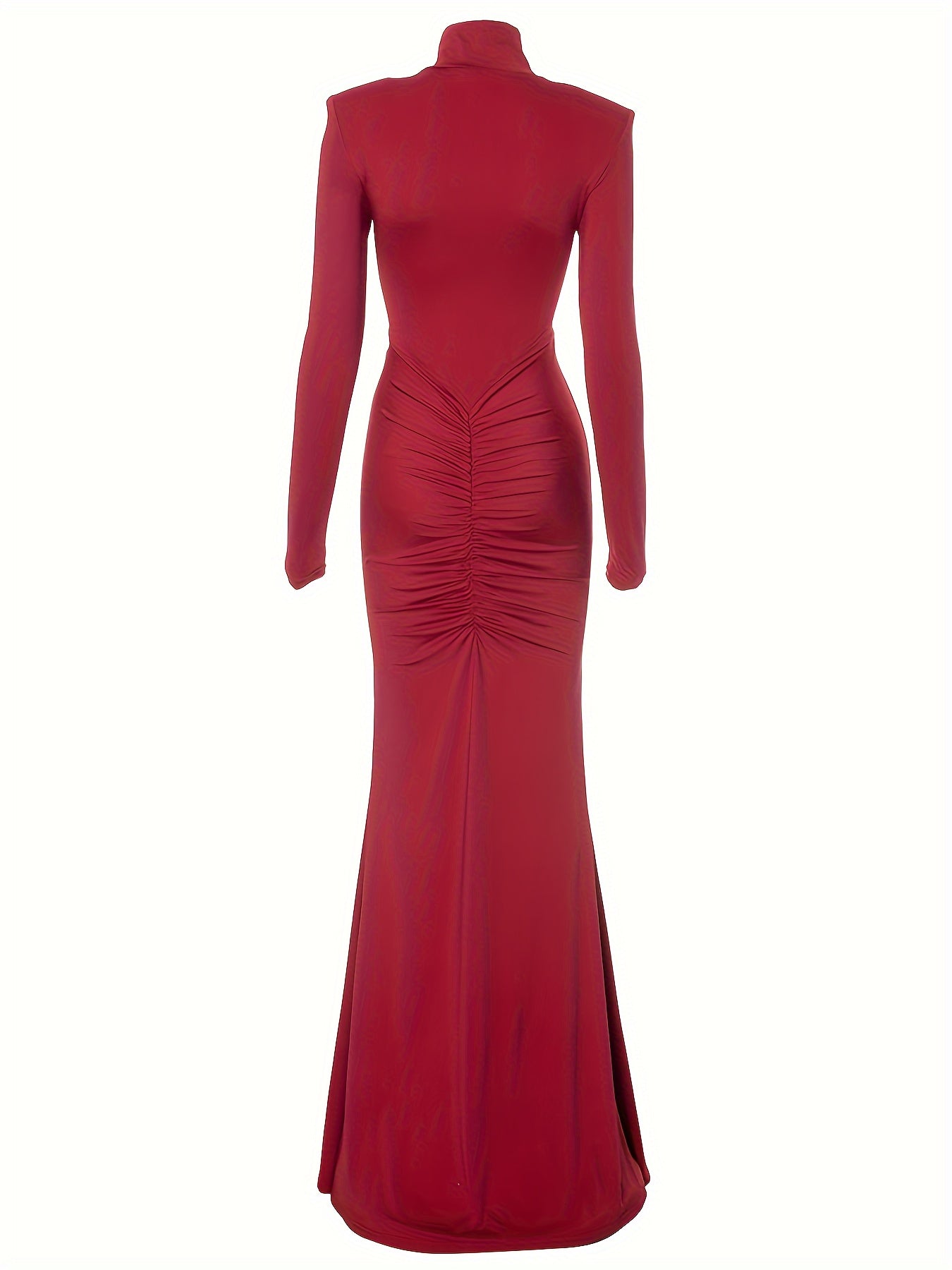 VougeVamp Women's High Collar Long Sleeve Mermaid Skirt – Elegant Pleated Floor-Length Gown - VougeVampUK