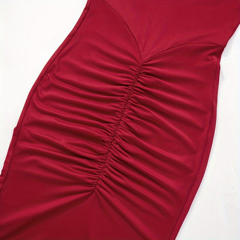 VougeVamp Women's High Collar Long Sleeve Mermaid Skirt – Elegant Pleated Floor-Length Gown - VougeVampUK