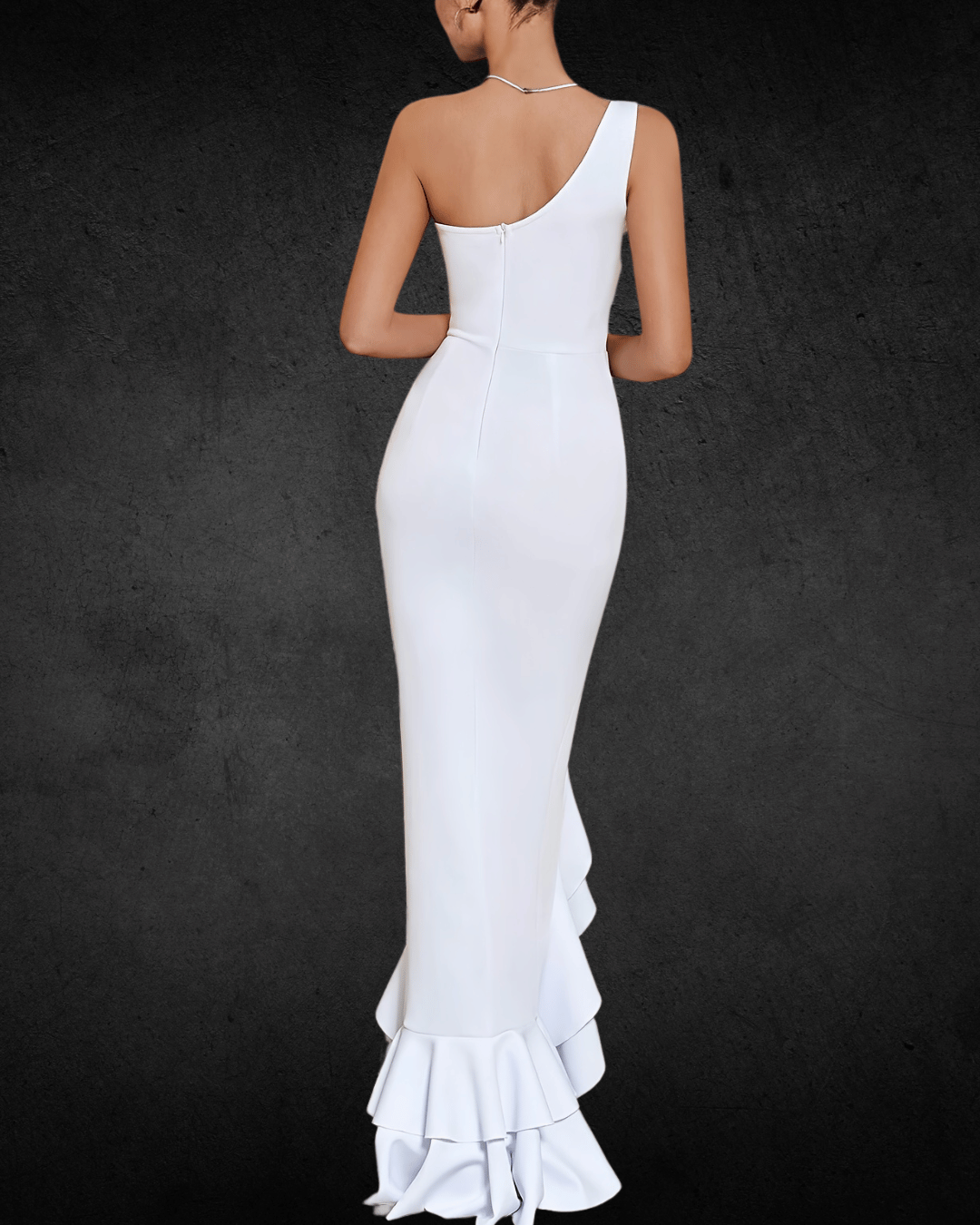 One-Shoulder Bodycon Dress - Ruffle Hem, Asymmetrical Neck, Cocktail Party Dress, Women's Dress