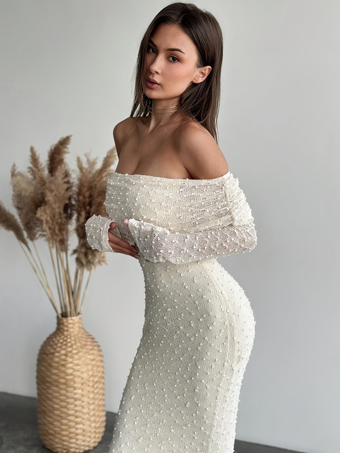 Elegant Off-Shoulder Lace Bodycon Dress – Stretchy Knit Fabric, All-Season Party & Prom Wear