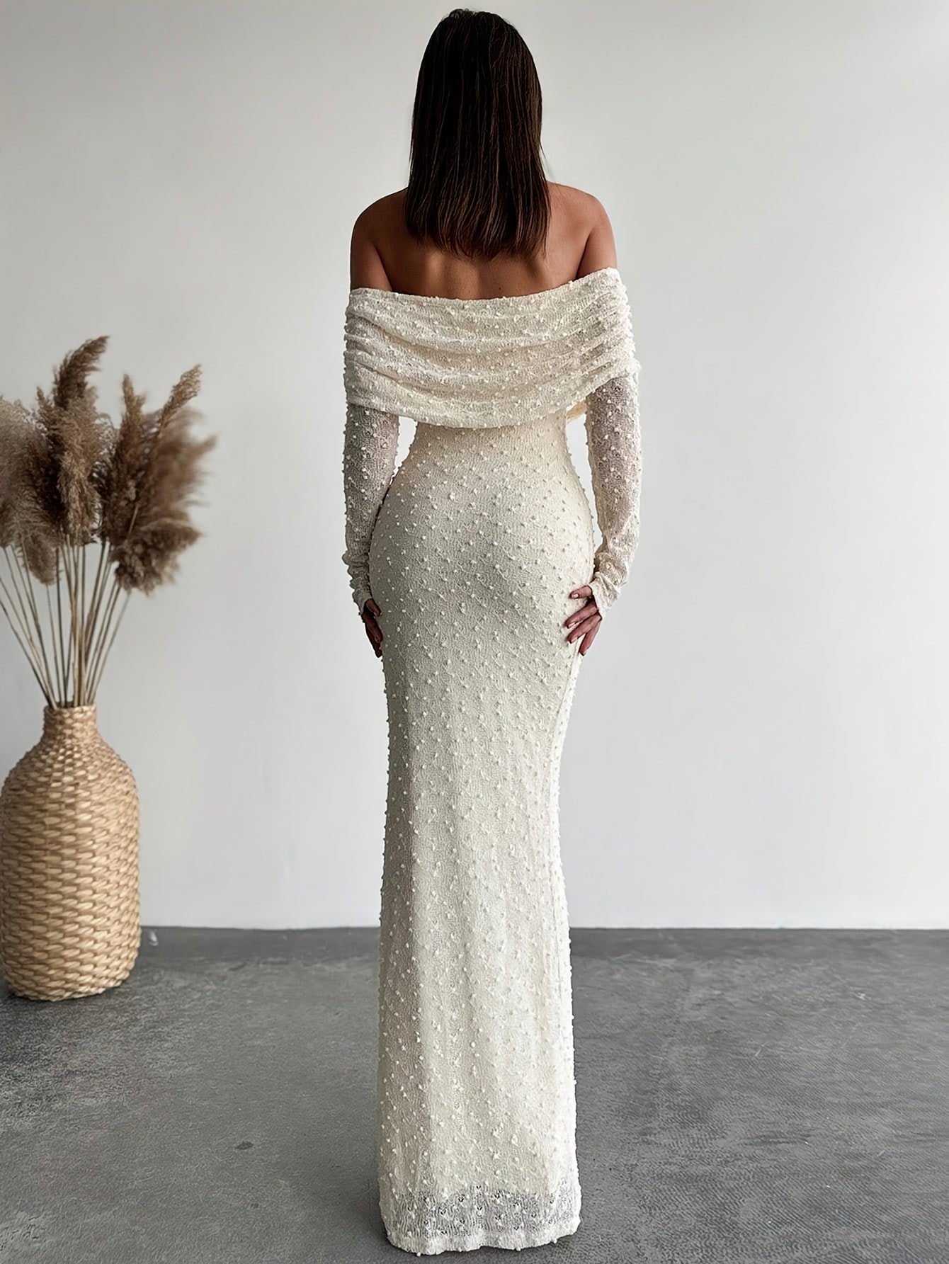 Elegant Off-Shoulder Lace Bodycon Dress – Stretchy Knit Fabric, All-Season Party & Prom Wear